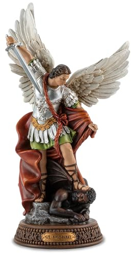 DevotedWalls St Michael The Archangel Painted in Full Color,12 H San Miguel The Great Protector Archangel Statue with Wings,St. Archangel Michael Defecting with Satan on Base with Name Plate
