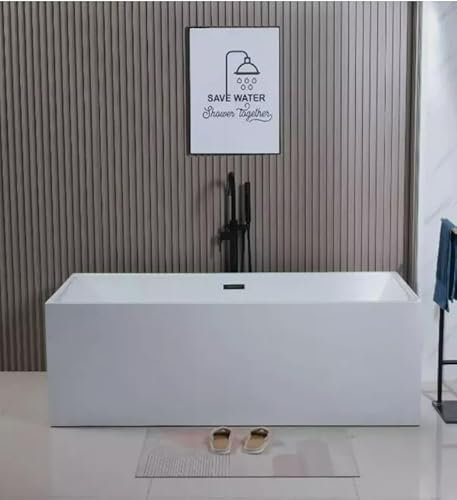 Freestanding Bath Double Ended Bathtub Deep in White or Black Rectangular Includes Waste (White 1700mm)