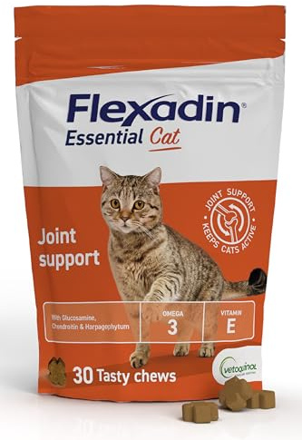Flexadin Essential Joint Care Supplement for Cats containing Glucosamine, Chondroitin, Omega 3, Vitamin E & Devil’s Claw/Promoting long-term joint health, mobility & flexibility / 30 chew pack