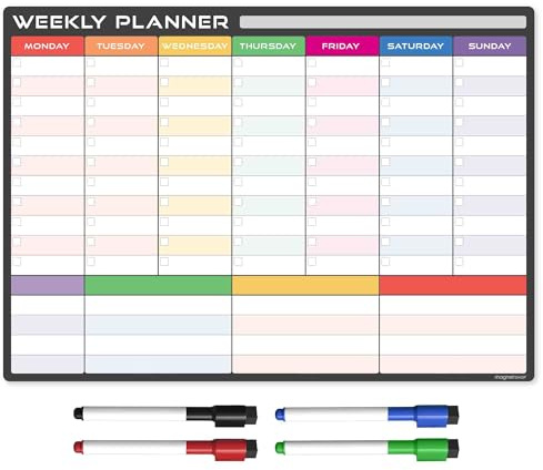 TMS A3 månadsplanerare whiteboard | Magnetisk kylskalender för måltider, arbete eller familjeplanering | Tillverkad i Storbritannien | använd för att göra-listor, anteckningar eller påminnelser | för