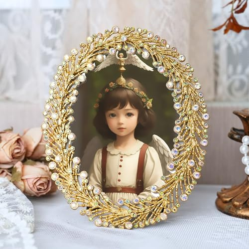 Hunlostten Vintage 4X6 Photo Frame with Stand - Oval Picture Frame Decorative Tabletop Display for Home Decor, Gifts, Cherished Memories