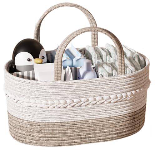 Nappy Caddy, Cotton Rope Newborn Essentials Diaper Caddy, Sturdy Portable Baby Caddy Storage Basket Nappy Organiser Baby Newborn Essentials