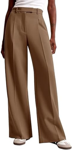 Generisch Pantaloni Eleganti da Donna per Abito Casual, Pantaloni da Business con Tasche, Gamba Larga, Alta Vita, Pantaloni in Maglia Palazzo per Donna per il Quotidiano e il Lavoro, marrone, S