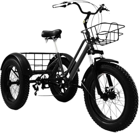 Justerbar lastcykel, Justerbar Cargo Trike 20-tums fettdäck 7-växlad kolstål med ställ Vuxen Svart Blå(Black)
