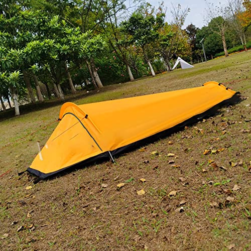 Domary Tienda de Campaña para una Sola, Ligera, Impermeable, Portátil, Saco de Dormir para Exteriores, Tienda Campaña Senderismo, Camping, Hecha Poliéster, Gasa Primera (Amarilla)
