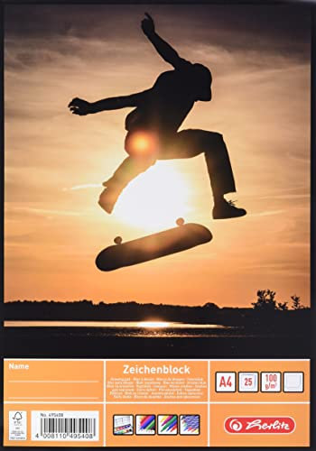 Herlitz Zeichenblock, holzfreies Papier, 100 g/m², 25 Blatt, weiß (1 Block, 4 Motive | A4)