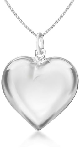 Tuscany Silver Women's Sterling Silver Puff Heart Pendant on Curb Chain of 46cm/18