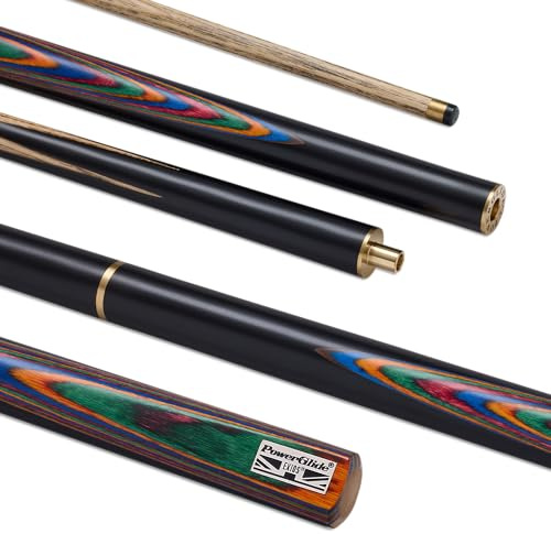 POWERGLIDE Exios Hand Spliced Ash Snooker Cue 3/4 Jointed 19 oz Rainbow