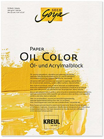 KREUL 68021 - Solo Goya Paper Color, Öl und - Acrylmalblock, ca. 24 x 32 cm, 300 g/qm, 10 Blatt, säurefrei und alterungsbeständig, naturweiß, leinwandähnliche Oberfläche für Öl- und Acrylfarben