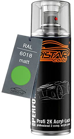 TRISTARcolor RAL 6018 Gelbgrün matt 2K Acryl Spraydose Sprühdose Spritzlack Sprühlack 400 ml schnelltrocknend