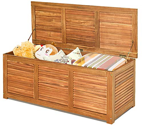 S AFSTAR Outdoor Storage Box, 46 Gallon Acacia Wooden Deck Box for Toys/Tools/Sports Supplies, Patio Storage Bench, Outdoor Storage Bench for Garden Backyard Deck, 45 x 18 x 18 Inches (Natural)
