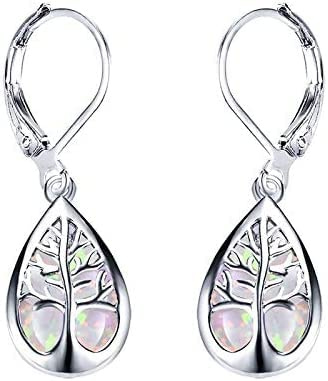 925 Sterling Silver Jewelry Exquisite Water Drop Blue White Fire Opal Life Tree Dangle Earrings For Women
