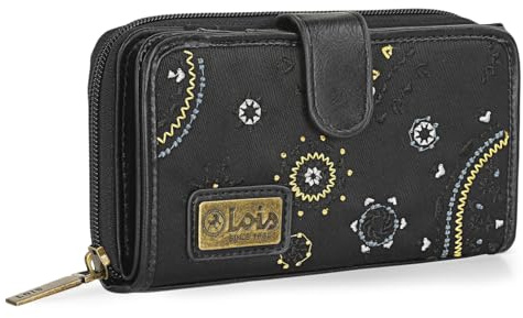 Lois - Geldbörse Damen Gross - Strapazierfähige Portemonnaie Damen - Damen Geldbörse - Damen-Geldbörsen mit Materialien - Damen Portemonnaie, Schwarz