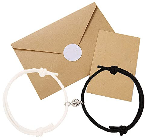 Bracciale Magnetici Coppie, 2 Pezzi Bracciale Corda Intrecciata, Braccialetti Coppie, Braccialetti Regolabili, per Regali Coppia per Gli Amanti Fidanzato Fidanzata Donna Uomo Lui e Lei, Nero+Bianco