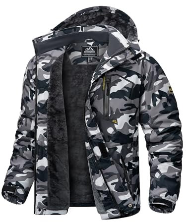 KEFITEVD Winter Jacke Herren Comouflage Übergangsjacke Warm mit Kapuze Schneejacke Tarnmuster Herbstjacke Männer Windjacke mit Reißverschluss Tarn 2XL