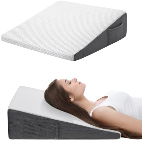 Cozymaker 7.5 Bed Wedge Pillow for Sleeping After Surgery, Back Support, Leg Elevation, Gerd Acid Reflux, Neck Pain, Snoring, Cooling Memory Foam Triangle Incline Wedge, Removable Washable Cover