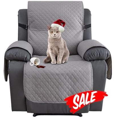 XINEAGE Recliner Cover, Non Slip recliner chair covers for reclining chair with Pockets, Water Resistant Thick Recliner Slipcovers for Pets and Kids (Recliner, Light Gray)