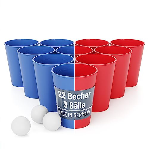 SoPro 22er Set Party Becher Plastik spühlmaschinenfest inkl. 3 Bälle - Made in Germany - Hartplastik Mehrweg Partybecher wiederverwendbar 0,5 Liter - Party Becher Plastik, Plastikbecher, Becher Set