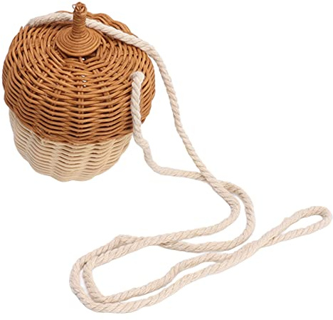 Cesta de Almacenamiento de Ratán para Niños, Cesta de Mimbre en Forma de Bellota, Impermeable, Multifuncional, , Tejida a Mano, Decorativa para el Hogar para Niñas (Bolso de hombro pequeño)