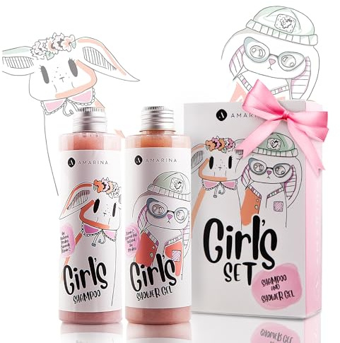 Amarina Daily Girls Shampoo & Shower Gel Set of 2x200ml for Healthy Skin and Hair of Kids and Teens with Panthenol, Aloe, Vitamin C, Hyaluronic Acid, NO Parabens, NO Phthalates, NO Toxins