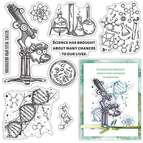 CRASPIRE Ciencia Sellos de Goma Transparentes Experimento ADN Microscopio Tubo de Prueba Vaso Transparente Vintage Matasellos Sellos de Silicona Sello Diario Fabricación de Tarjetas DIY Scrapbooking