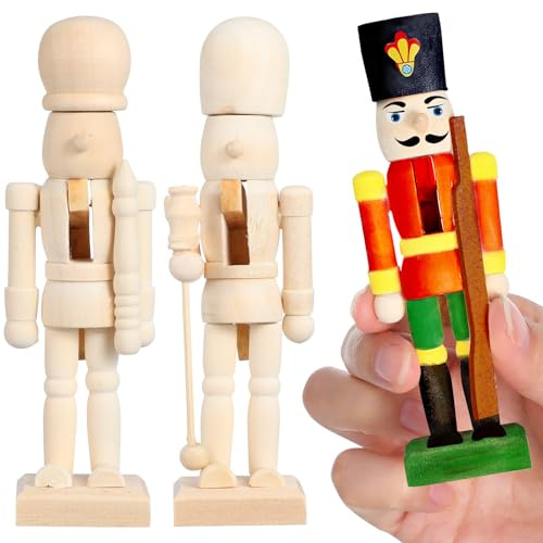 MAGICLULU MAGICLULU Wooden Nutcrackers Unpainted, 3Pcs Wood Unfinished Christmas Nutcracker Figures Decor for DIY Craft Ornaments 5.11 x 1.38 x 1.18Inch