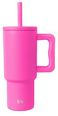 Simple Modern Mug Isotherme avec Poignée et Paille en silicone | Gourde Isotherme en Acier Inoxydable | Tumbler de viaje | Trek | 710ml | Raspberry Vibes