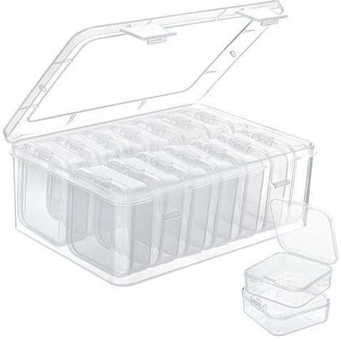 Jeesblsy Kleine Aufbewahrungsboxen mit Decke, Clear Kunststoffperlen Jewelry Organizer Box,15 Teilige Mini Plastik Transparent Box für Perlen Pillen Schmuck Sortierbox Bastelzubehör