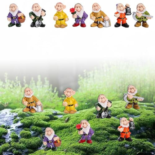 7 Nani da Giardino Esterno, Mini Gnomi da Giardino, Accessorio per Giardino Delle Fate, Gnomi in Resina da Giardino in Miniatura, Decorazione da giardino per Interni ed Esterni