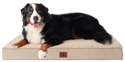 EHEYCIGA XXL Orthopedic Extra Large Washable Dog Bed, 120x74x9cm, Khaki | Soft Fabric, Durable Oxford Fabric Lining, Supportive Foam Egg Trays, Non-slip Bottom, With Removable Cover, For Crate Mat