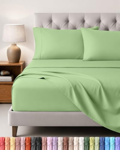 Utopia Bedding 4-Delat Sänglakanset 135x190 - Enkel Skötsel Mjukt Borstat Mikrofibertyg - Platt Lakan, Dra-på-lakan Med 2 Örngott 50x75, Salvia