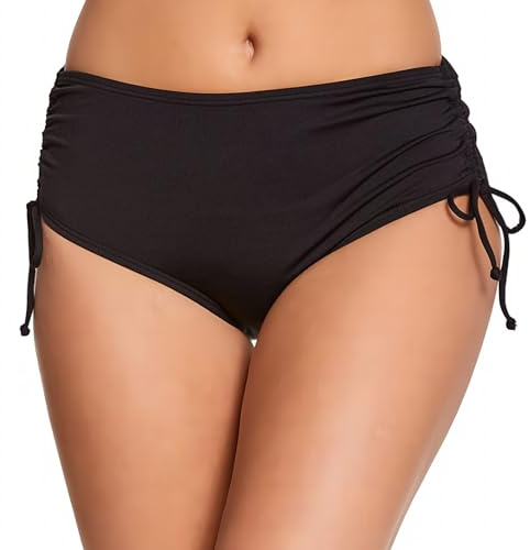 BOYSSPAA Women's Bikini Bottoms Adjustable Drawstring with Side Tie Swim Shorts Cheeky Summer Swimwear Soft Stretchy Fabric for Women Girls Teens (UK, Alpha, S, Regular, Regular, Black)