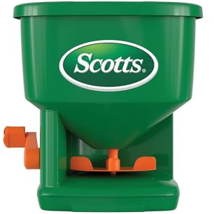 Scotts Whirl Hand-Powered Spreader - for Grass Seed, Lawn Fertilizers, Salt, and Ice Melt, Handheld Spreader Holds up to 1,500 sq. ft. of Product