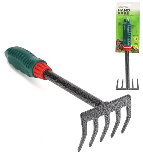 Dekton Hand Rake – Ergonomic Gardening Tool for Raking, Leveling, and Weeding | Durable Stainless Steel Tines | Comfortable Grip | Ideal for Flower Beds, Vegetable Gardens, and Lawn Care