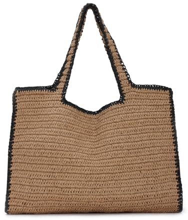 Fecialy Donne grande paglia Tote borsa a mano tessuto estate spiaggia borsa a spalla chic borse vacanze di viaggio casual