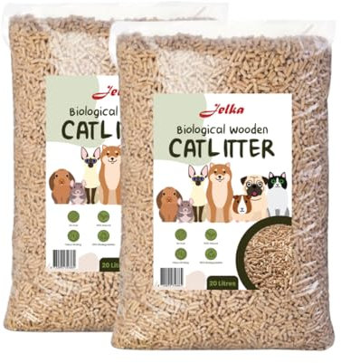 Jelka Grain de bois Litière pour chat 2 x 10KG (20 kg - 40 L) - Grains de bois biodégradables - 100 % naturel