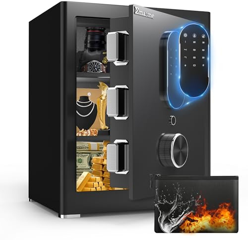 Safe Box, Money Safe with Fireproof Waterproof Bag, Medium Size Safes with Digital Keypad, Dual Alarm System, Removable Shelf for Valuables & Cash (Upgrade 2.0 CUFT Digital