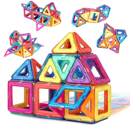 Flouco Magnetische Bausteine 40 Teile Magnetbausteine Magnete Kinder Magnetspiel STEM Magnetspielzeug Montessori Spielzeug ab 3 4 5 6 7 8 Jahre Junge Mädchen Bauklötze Kinderspielzeug