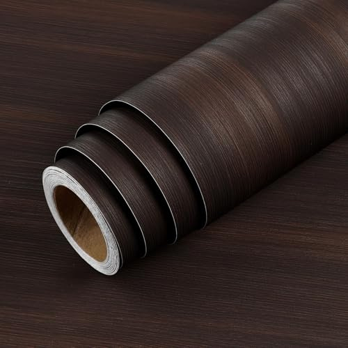 LaCheery Pellicola Adesiva per Mobili Marrone Scuro Rivestimento Adesivo Legno Cucina 60cm x 400cm Carta da Parati Legno Vintage Vinile Rotolo Autoadesivo Impermeabile per Cucina Muro Soggiorno Bagno