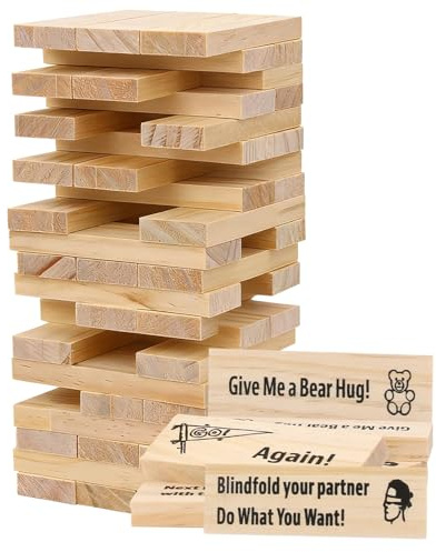 Fogbush - Juego de torre de bloques apilables para adultos para parejas, 48 piezas de bloques de madera traviesos para construir intimidad, juego para parejas, juegos de pareja para noche de cita