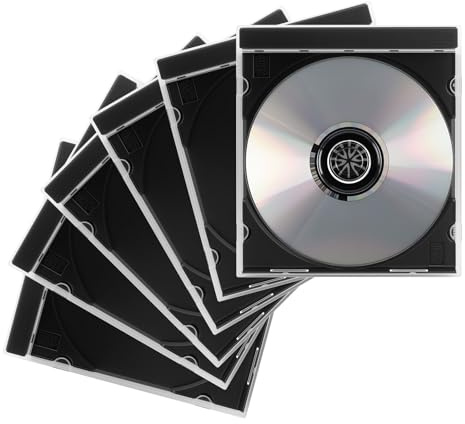 VKQTS 6PCS Single Car CD Jewel Cases,Stackable Clear CD Cases with Black Tray,10mm Thickness Standard Plastic CDs Case Car Accessories Fit for Storing Discs,CDs,DVDs,Blu-Rays