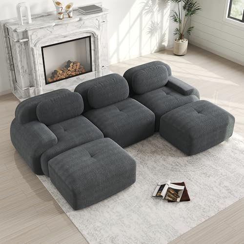 Luscriate Hamlet Sofá en la nube de 3 plazas, sofá grande sin montaje, asiento extraprofundo, reposabrazos anchos, sofá moderno para salón, gris 3 plazas+2 (gris, H-3S+2)