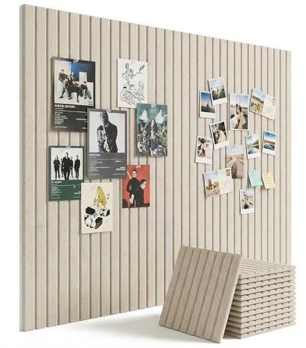 Tablero de anuncios grande de fieltro Aothia,baldosas modulares para pared de 90 x 120 cm, paquete de 12 baldosas de fieltro con 70 etiquetas removibles y 40 chinchetas - Avena