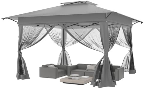 MAYTIIMO Fällbar paviljong 4 x 4 m, vikbar med ett klick-konstruktion, höjdjusterbar, UV-skydd, vattentät, trädgårdspaviljong, pop-up festtält med bärväska på hjul för trädgård terrass utomhus