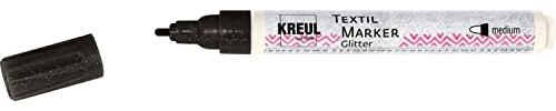 KREUL 92668 Textile Marker Glitter Medium Black Semi-Covering Fabric Paint Pen with Glitter Effect, Line Width Approx. 2 to 4 mm, for Light and Dark Fabrics, Washable after Fixing