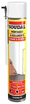 Soudal, Schiuma Montaggio & Isolamento Manuale, 750ml, Champagne, Espansione Elevata, Per Riempimento e Fissaggio, Ideale per Isolamento Termico e Acustico