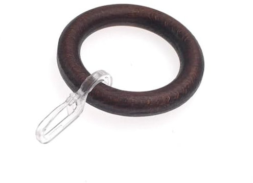 DécoProfi 10x Gardinenringe Vorhangringe mit Haken Holz Nußbaum lackiert Ø 37mm I Ringe für Gardinenstangen Ø 28mm