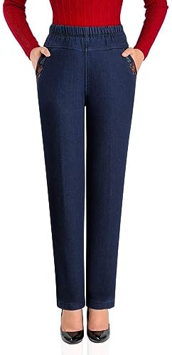 IDEALSANXUN Fleece Lined Jeans Women 2025 Winter Warm Elastic Waist Stretch Thermal Flannel Lined Jeans, #2 Dark Blue, L