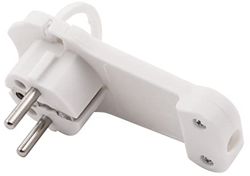 MC POWER - Fiche coudée avec protection | Extra plat, poignée/étrier, décharge de traction (blanc).