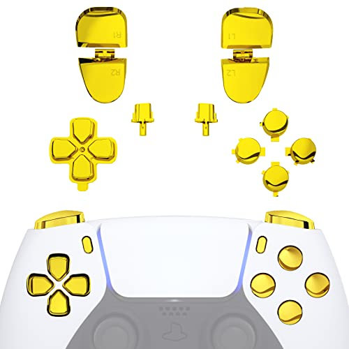 eXtremeRate Replacement D-pad R1 L1 R2 L2 Triggers Share Options Face Buttons, Chrome Gold Full Set Buttons Compatible with ps5 Controller BDM-030 BDM-040 BDM-050 BDM-060 - Controller NOT Included